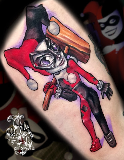 Explore disney thigh tattoo ideas, creative tattoo ideas in Lombard, available at New Hope Tattoo