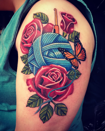 Explore butterfly and rose tattoo ideas, creative tattoo ideas in Enid, available at Culture Tattoo