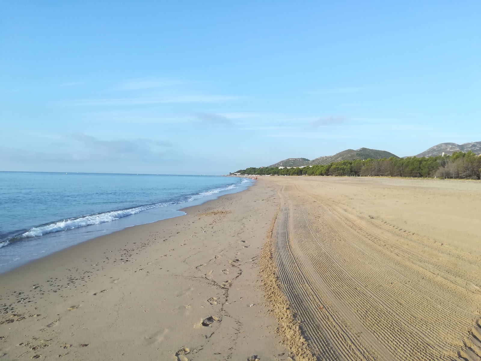 Foto di L'Hospitalet beach con una superficie del sabbia beige