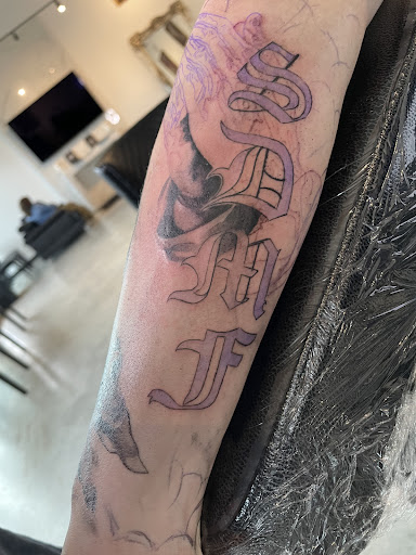 Explore side thigh tattoo ideas, creative tattoo ideas in Montgomery, available at Flying Eye Tattoo Studio