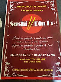 Carte du Sushis Binto à Coudoux