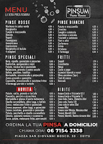 Menu du Pinsum Pinsa Romana à Rome