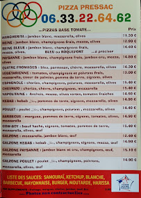 Restaurant de cuisine traditionnelle PIZZA PRESSAC à Pressac (la carte)