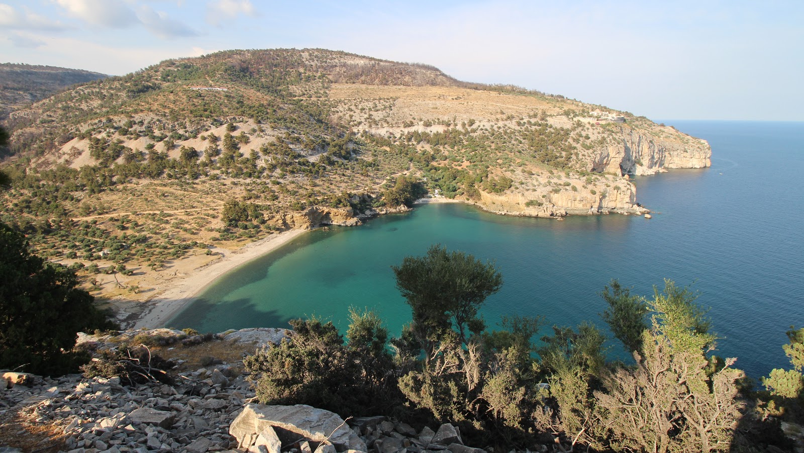 Foto af Livadi beach bakket op af klipperne