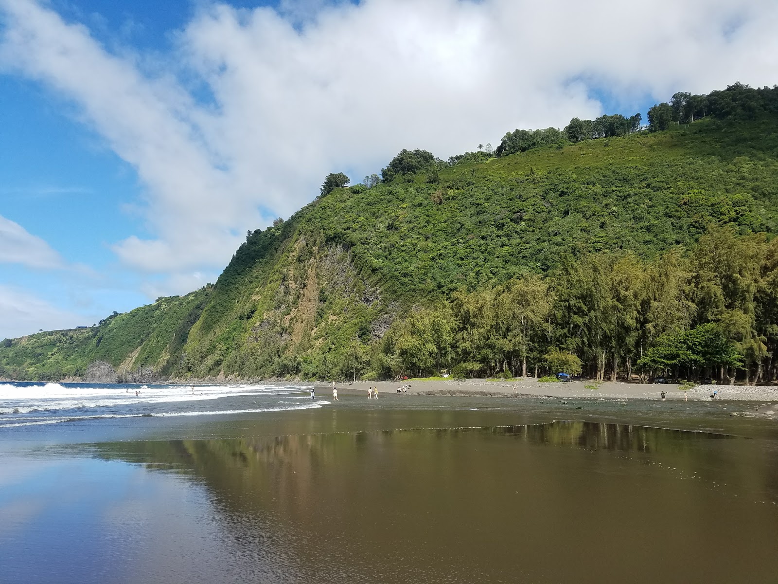 Foto van Waipi'o Black Sand Beach met turquoise water oppervlakte