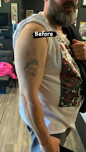 Explore joker hand tattoo ideas, creative tattoo ideas in Goose Creek, available at Red Kirin Tattoo