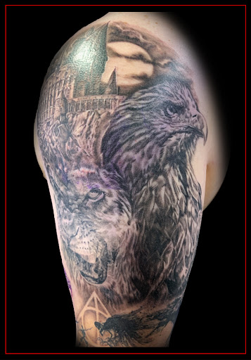 Explore skull and crossbones tattoo ideas, creative tattoo ideas in Columbus, available at Eternal Tattoo & Body Piercing - Columbus