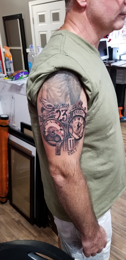 Explore yoga tattoo ideas, creative tattoo ideas in Virginia Beach, available at World Famous Blue Horseshoe Tattoo and Piercing Independence