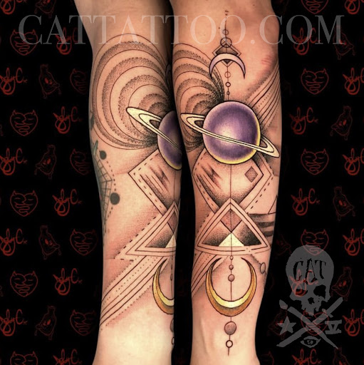 Explore hellscape sleeve tattoo ideas, creative tattoo ideas in Addison, available at Cat Tattoo