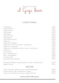 Menu / carte de il Gigi bar à Stresa