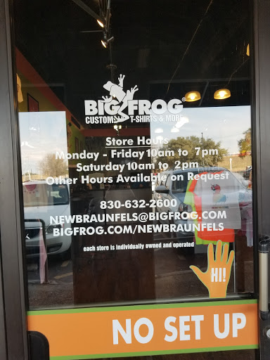 Custom T-shirt Store «Big Frog Custom T-shirts & More of New Braunfels», reviews and photos, 1551 N Walnut Ave #33, New Braunfels, TX 78130, USA