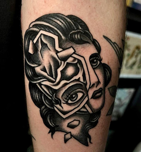 Explore cosmos flower tattoo ideas, creative tattoo ideas in San Jose, available at The Holy Scythe Tattoo