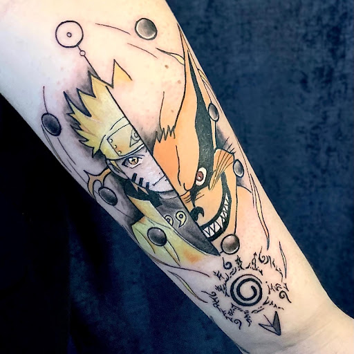 Explore dragon sleeve tattoo ideas, creative tattoo ideas in Houston, available at Black Swan Tattoo Studio