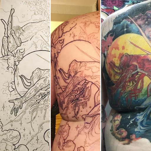 Explore female thigh tattoo ideas, creative tattoo ideas in Vancouver, available at New Ink Tattoo