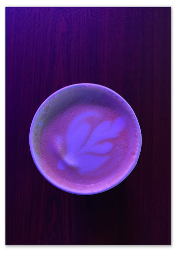 A black and whit mocha with a hint of rose. 