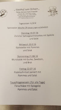 Gasthof zum Ochsen Franzke Gastronomie à Münsingen carte