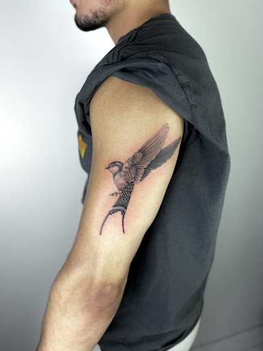 Explore left arm sleeve tattoo ideas, creative tattoo ideas in Orange, available at Baron Art Tattoo