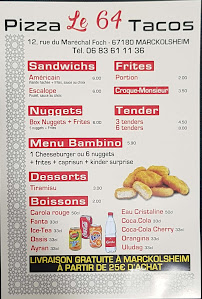 Carte du Burger Le 64 Tacos à Marckolsheim