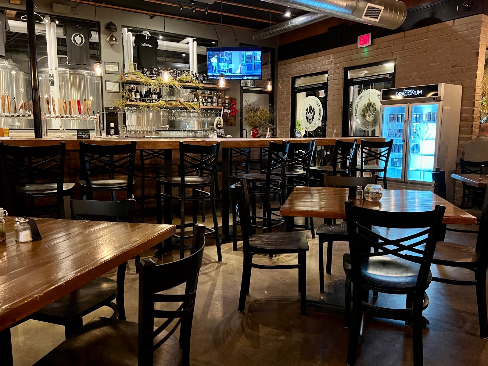 Beer taps lined up on a bar