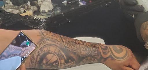 Explore sleeve tattoo ideas male, creative tattoo ideas in Orange, available at Lincoln Avenue Tattoo