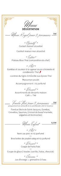 Restaurant thaï Blue Thaï à Tremblay-en-France (la carte)