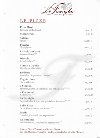 Restaurant italien Ristorante Pizzeria La Famiglia in Hedelfingen à Stuttgart (la carte)