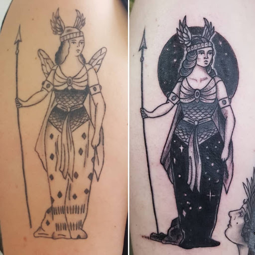 Explore female virgo tattoo ideas, creative tattoo ideas in Centerton, available at Traditions Tattoo Company