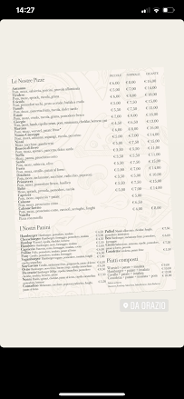Menu / carte de Pizzeria da Orazio à Porto Torres