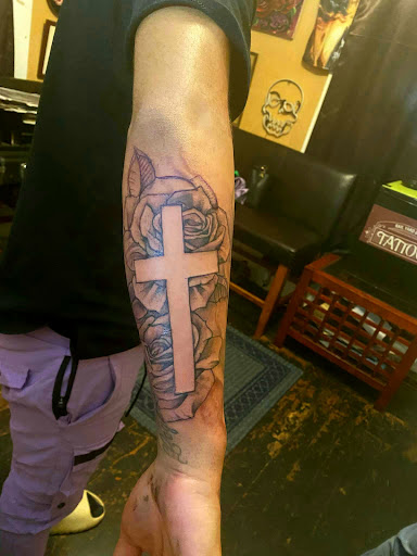 Explore angel chest tattoo ideas, creative tattoo ideas in Roanoke, available at RailYard INK