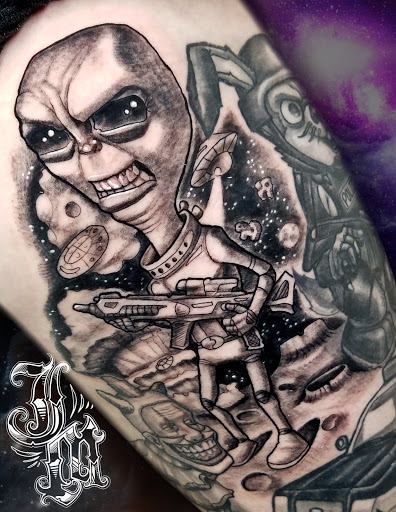 Explore chest to arm tattoo ideas, creative tattoo ideas in Lombard, available at New Hope Tattoo