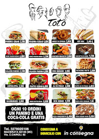 Menu du Totò pizza kebab à Macerata