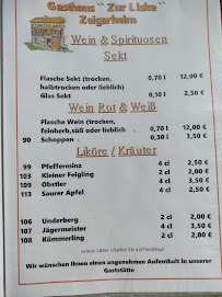 Menu du Gasthaus * Zur Liske * à Bad Blankenburg