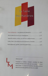 Restaurant La Table des Matieres à Caen (le menu)