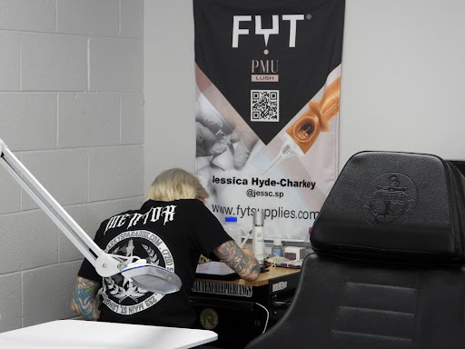 Explore cross stitch tattoo ideas, creative tattoo ideas in Longmont, available at Sharkys Paradise