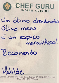 Chef Guru Indian Restaurant à Funchal menu
