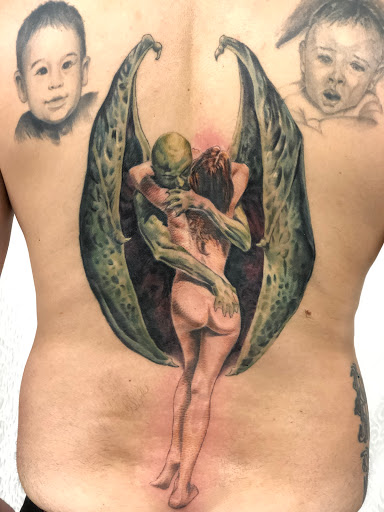 Explore to the moon and back tattoo ideas, creative tattoo ideas in Schuylkill Haven, available at Altered Ego Studios