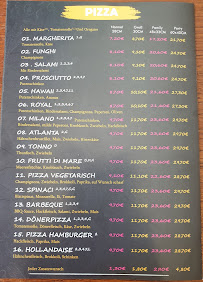 Menu du Bakhti's Pizzaria à Chemnitz