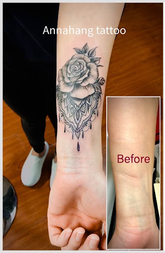 Explore gap filler tattoo background shading ideas, creative tattoo ideas in Garden Grove, available at Anna Hang Tattoo