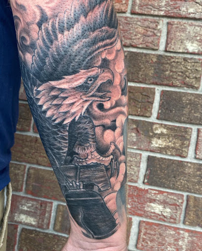 Explore tattoo sleeve filler ideas for men, creative tattoo ideas in Goose Creek, available at Red Kirin Tattoo