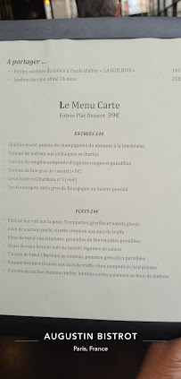 Bistro Augustin à Paris - menu / carte