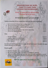 Restaurant créole Ti case papa à Mont-de-Marsan (le menu)