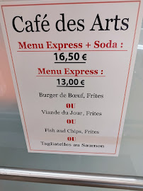 Menu / carte de Café des Arts à Blagnac