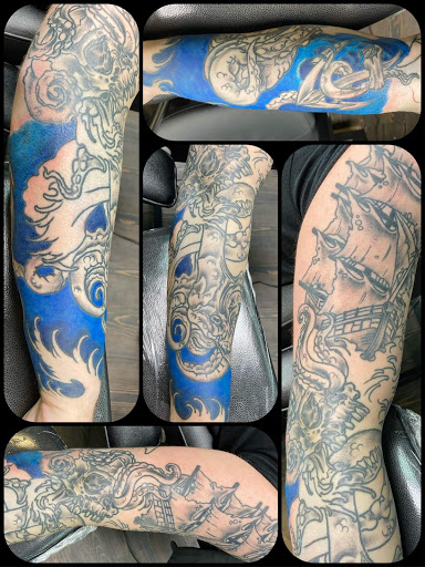 Explore chest piece tattoo ideas male, creative tattoo ideas in Mckinney, available at Borrowed Time Fine Art Gallery Tattoo Shop