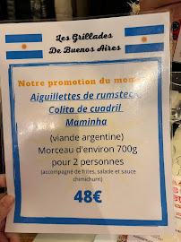Les Grillades de Buenos Aires à Paris menu