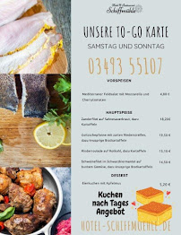 Menu / carte de Hotel zur Schiffmühle à Muldestausee