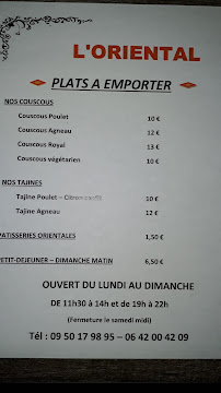 Restaurant l'Oriental à Saint-Jory carte