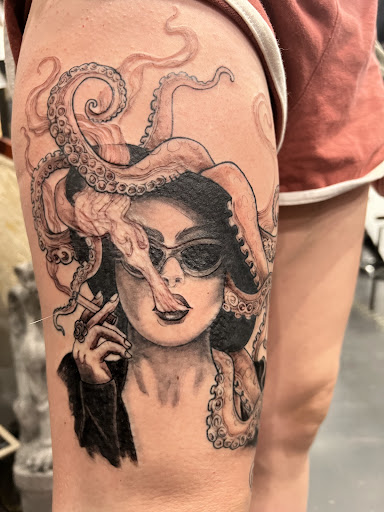 Explore leg tattoo ideas, creative tattoo ideas in Albuquerque, available at Dark Mark Arts