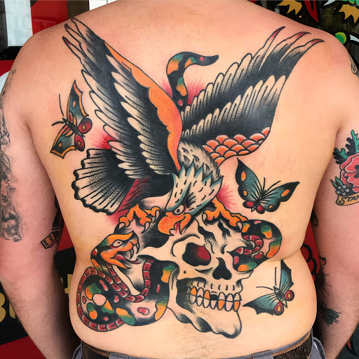 Explore black sleeve tattoo ideas, creative tattoo ideas in Springfield, available at Good Heart Tattoos