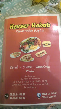 Kebab Kevser Kebab à Pays-de-Clerval (le menu)