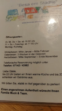 Restaurant Besa em Städtle à Bietigheim-Bissingen (le menu)